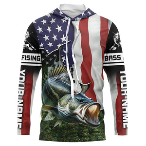 Personalized American Flag Bass Fishing Shirts, Patriotic Bass Tournament Fishing Shirts IPHW5699