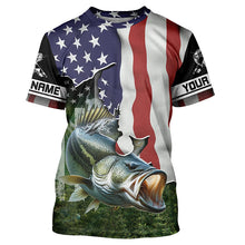 Load image into Gallery viewer, Personalized American Flag Bass Fishing Shirts, Patriotic Bass Tournament Fishing Shirts IPHW5699