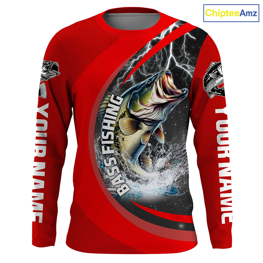 Personalized Bass Fishing Jerseys, Largemouth Bass Tournament Fishing Shirts | Red IPHW5703