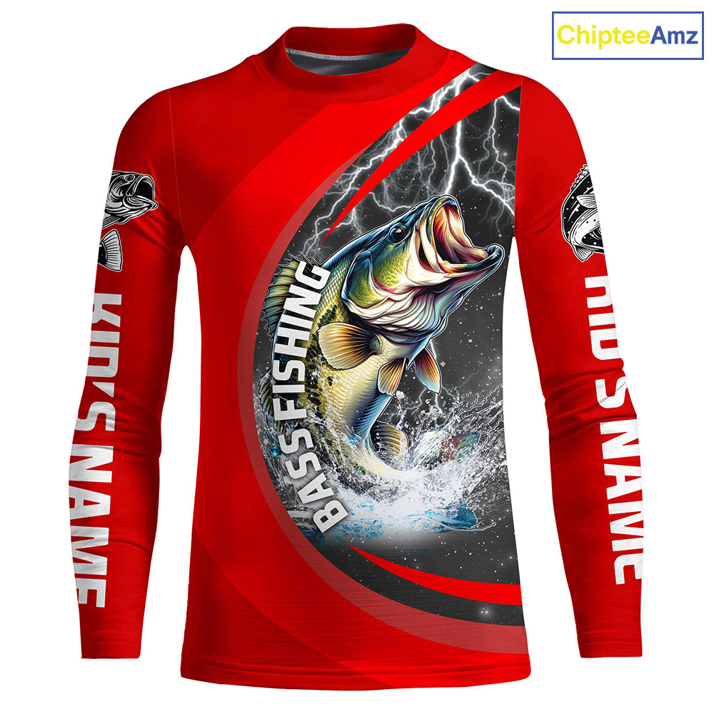 Personalized Bass Fishing Jerseys, Largemouth Bass Tournament Fishing Shirts | Red IPHW5703