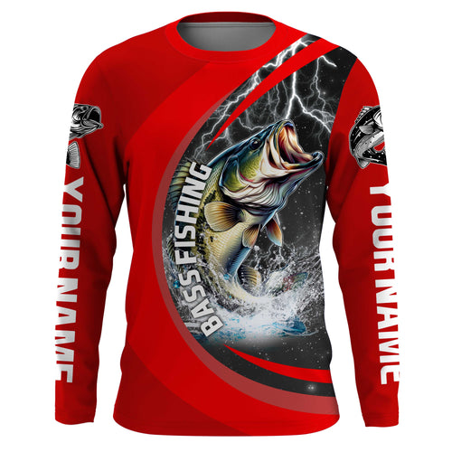 Personalized Bass Fishing Jerseys, Largemouth Bass Tournament Fishing Shirts | Red IPHW5703