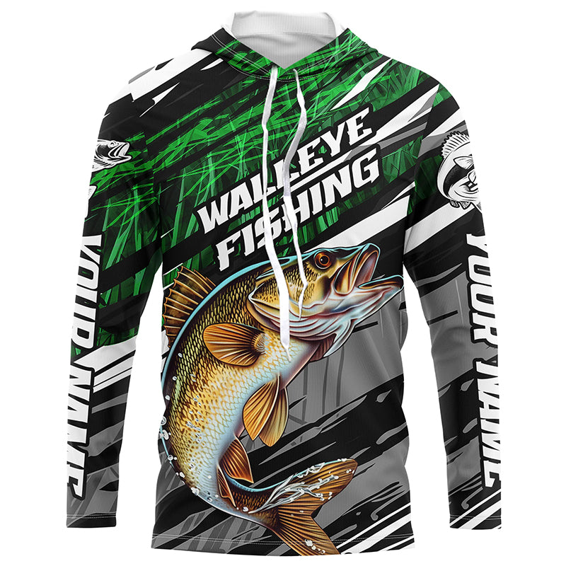 Walleye Fishing Camo Long Sleeve Fishing Shirts, Custom Walleye