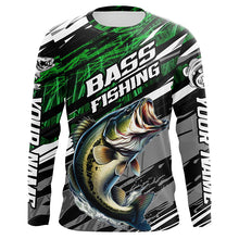 Load image into Gallery viewer, Bass Fishing Camo Long Sleeve Fishing Shirts, Custom Bass Tournament Fishing Jerseys | Green IPHW5958