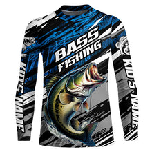 Load image into Gallery viewer, Bass Fishing Camo Long Sleeve Fishing Shirts, Custom Bass Tournament Fishing Jerseys | Blue IPHW5959