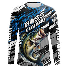 Load image into Gallery viewer, Bass Fishing Camo Long Sleeve Fishing Shirts, Custom Bass Tournament Fishing Jerseys | Blue IPHW5959