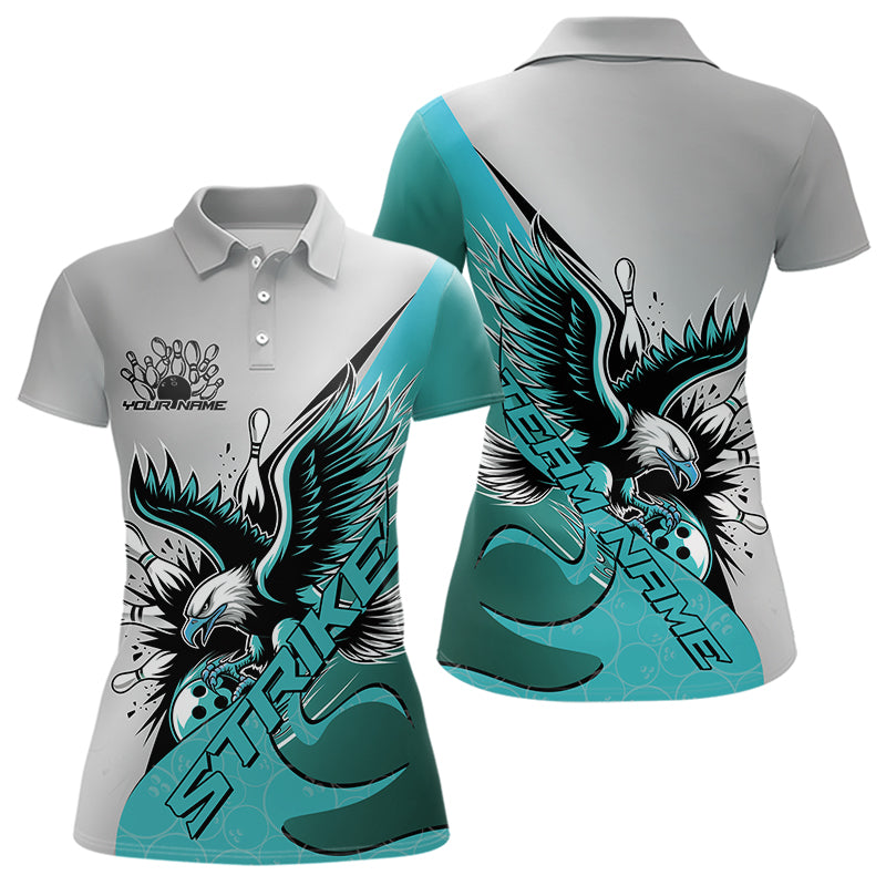 Custom Blue Eagle Bowling Team Women Polo Shirts, Eagle Bowling League Shirt Bowlers Outfit IPHW8755
