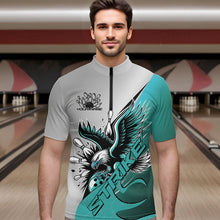 Load image into Gallery viewer, Custom Blue Eagle Bowling Team Men Quarter-Zip Shirts, Eagle Bowling League Shirt Bowlers Outfit IPHW8755