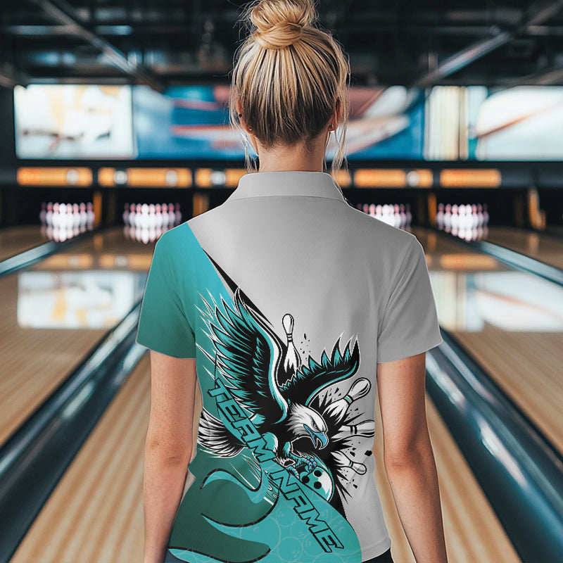 Custom Blue Eagle Bowling Team Women Quarter-Zip Shirt, Bowling Team Shirt Bowlers Outfit IPHW8755