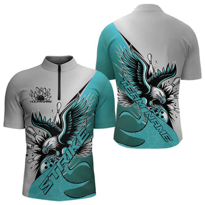 Custom Blue Eagle Bowling Team Men Quarter-Zip Shirts, Eagle Bowling League Shirt Bowlers Outfit IPHW8755