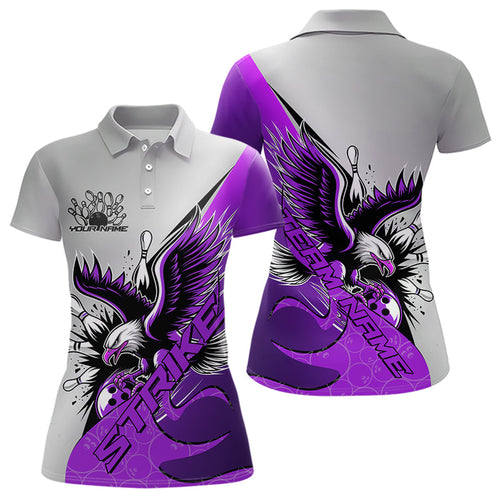 Custom Purple Eagle Bowling Team Women Polo Shirts, Bowling League Shirt Bowlers Outfit IPHW8756