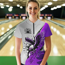 Load image into Gallery viewer, Custom Purple Eagle Bowling Team Women Quarter-Zip Shirt, Bowling Team Shirt Bowlers Outfit IPHW8756