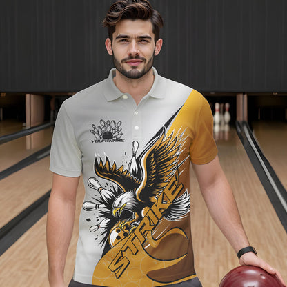 Custom Yellow Eagle Bowling Team Men Polo Shirts, Eagle Bowling League Shirt Bowlers Outfit IPHW8757