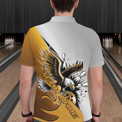 Custom Yellow Eagle Bowling Team Men Polo Shirts, Eagle Bowling League Shirt Bowlers Outfit IPHW8757