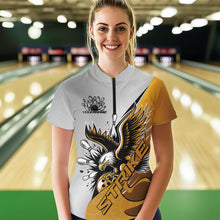 Load image into Gallery viewer, Custom Yellow Eagle Bowling Team Women Quarter-Zip Shirt, Bowling Team Shirt Bowlers Outfit IPHW8757