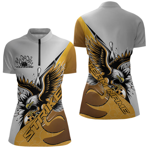 Custom Yellow Eagle Bowling Team Women Quarter-Zip Shirt, Bowling Team Shirt Bowlers Outfit IPHW8757