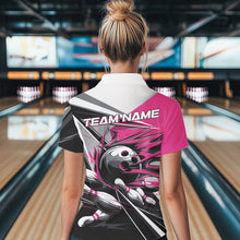 Load image into Gallery viewer, Custom Black And Pink Striking Bowling Polo Shirts For Women, Team Uniform Bowlers Outfits IPHW8764