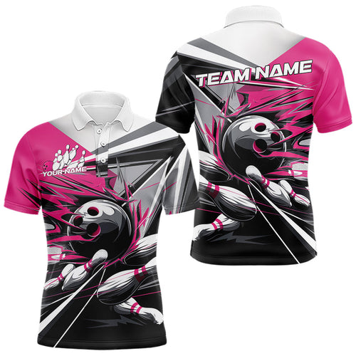 Custom Black And Pink Striking Bowling Polo Shirts For Men, Team Uniform Bowlers Outfits IPHW8764