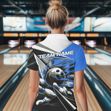 Load image into Gallery viewer, Custom Black And Blue Striking Bowling Polo Shirts For Women, Team Uniform Bowlers Outfits IPHW8765