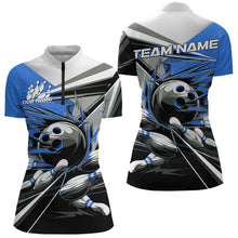Load image into Gallery viewer, Custom Black And Blue Striking Bowling Womens Quarter-Zip Shirts, Team Bowlers Outfits IPHW8765