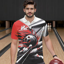 Load image into Gallery viewer, Custom Black And Red Striking Bowling Polo Shirts For Men, Team Uniform Bowlers Outfits IPHW8766