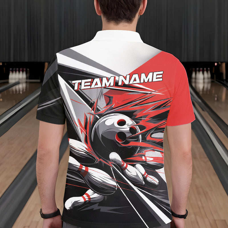 Custom Black And Red Striking Bowling Polo Shirts For Men, Team Uniform Bowlers Outfits IPHW8766