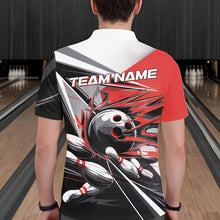 Load image into Gallery viewer, Custom Black And Red Striking Bowling Polo Shirts For Men, Team Uniform Bowlers Outfits IPHW8766
