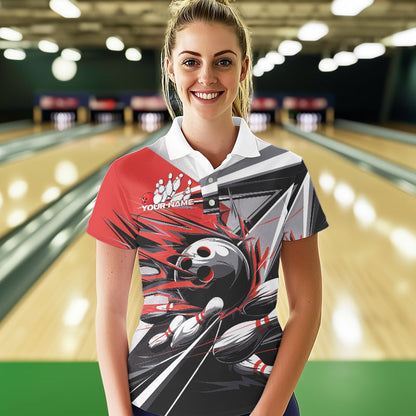Custom Black And Red Striking Bowling Polo Shirts For Women, Team Uniform Bowlers Outfits IPHW8766