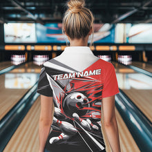 Load image into Gallery viewer, Custom Black And Red Striking Bowling Polo Shirts For Women, Team Uniform Bowlers Outfits IPHW8766