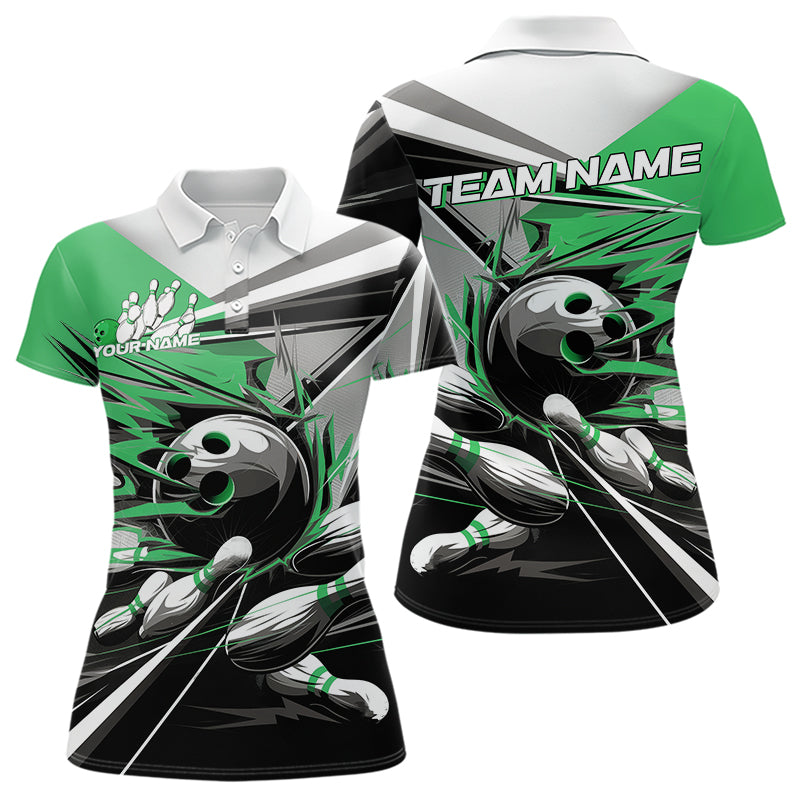 Custom Black And Green Striking Bowling Polo Shirts For Women, Team Uniform Bowlers Outfits IPHW8767