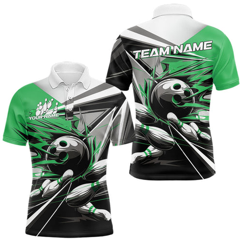 Custom Black And Green Striking Bowling Polo Shirts For Men, Team Uniform Bowlers Outfits IPHW8767