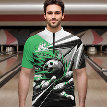 Load image into Gallery viewer, Custom Black And Green Striking Bowling Quarter-Zip Shirts For Men, Team Uniform Bowlers Outfits IPHW8767
