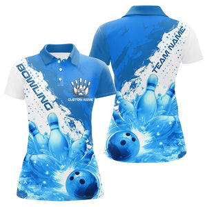 Blue Flame Strike Bowling Custom Team Shirts For Women, Bowler Outfit Bowling Team Jersey IPHW6255