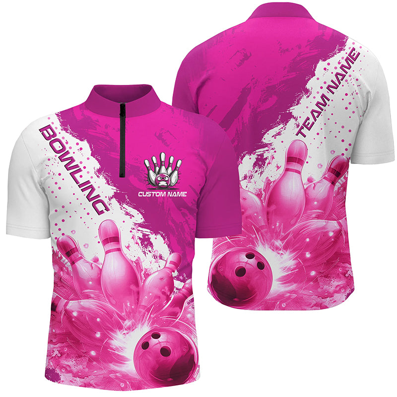 Pink Flame Strike Bowling Custom Team Shirts For Men And Women, Bowler Outfit Bowling Team Jersey IPHW6256