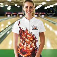 Load image into Gallery viewer, Cusom Red Flame Bowling Women Quarter-Zip Team Shirt, Fire Bowling Tournament Jersey IPHW11127