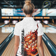 Load image into Gallery viewer, Cusom Red Flame Bowling Women Quarter-Zip Team Shirt, Fire Bowling Tournament Jersey IPHW11127