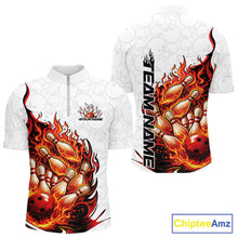 Load image into Gallery viewer, Cusom Red Flame Bowling Men Quarter-Zip Team Shirt, Fire Bowling Tournament Jersey IPHW11127