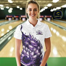 Load image into Gallery viewer, Cusom Purple Blue Flame Bowling Women Polo Team Shirt, Fire Bowling Tournament Jersey IPHW11128