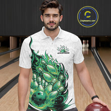 Load image into Gallery viewer, Cusom Green Flame Bowling Men Polo Team Shirt, Fire Bowling Tournament Jersey IPHW11131