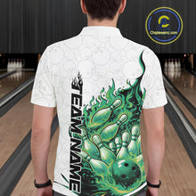 Load image into Gallery viewer, Cusom Green Flame Bowling Men Polo Team Shirt, Fire Bowling Tournament Jersey IPHW11131