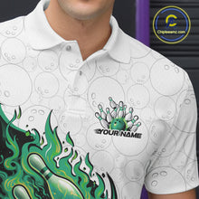 Load image into Gallery viewer, Cusom Green Flame Bowling Men Polo Team Shirt, Fire Bowling Tournament Jersey IPHW11131
