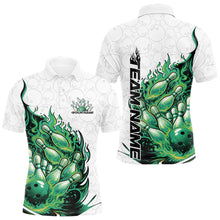 Load image into Gallery viewer, Cusom Green Flame Bowling Men Polo Team Shirt, Fire Bowling Tournament Jersey IPHW11131