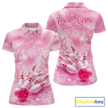 Load image into Gallery viewer, Custom Elegant Pink Butterfly And Diamond Women Bowling Polo Shirt, Ladies Outfit IPHW11141