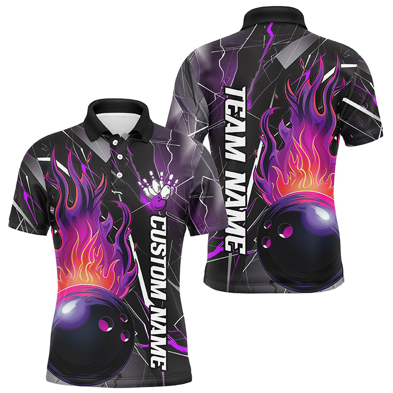 Custom Multi-Color Flame Bowling Ball Team Bowling Shirts For Men And Women, Bowling Tournament Jerseys For Bowlers IPHW6576