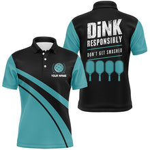 Load image into Gallery viewer, &quot;Dink Responsibly&quot; Sayings Custom Name Blue Pickleball Polo Shirts For Men, Pickleball Outfits IPHW6724