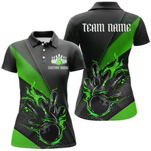 Load image into Gallery viewer, Custom Black And Green Bowling Team Shirts For Men, Flame Bowling Tournament Jerseys IPHW6736