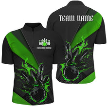 Load image into Gallery viewer, Custom Black And Green Bowling Team Shirts For Men, Flame Bowling Tournament Jerseys IPHW6736