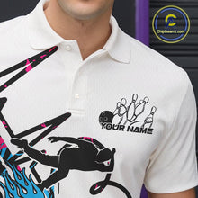 Load image into Gallery viewer, Custom Blue And Pink Camo Strike Bowling Polo Shirts For Men, Bowling Heartbeat Pulse Line IPHW9248