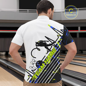 Custom Blue And Green Camo Strike Bowling Quarter-Zip Shirt For Men, Bowling Heartbeat Pulse Line IPHW9249