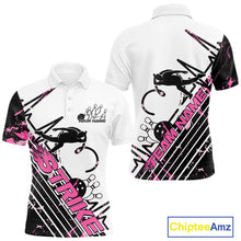 Load image into Gallery viewer, Custom Black And Pink Camo Strike Bowling Polo Shirt For Men, Bowling Heartbeat Pulse Line IPHW9250