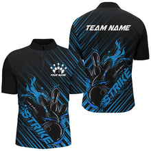 Load image into Gallery viewer, Custom Black And Blue Flame Bowling Shirts For Men, Strike Bowling Team Shirts Outfit Bowling IPHW7320